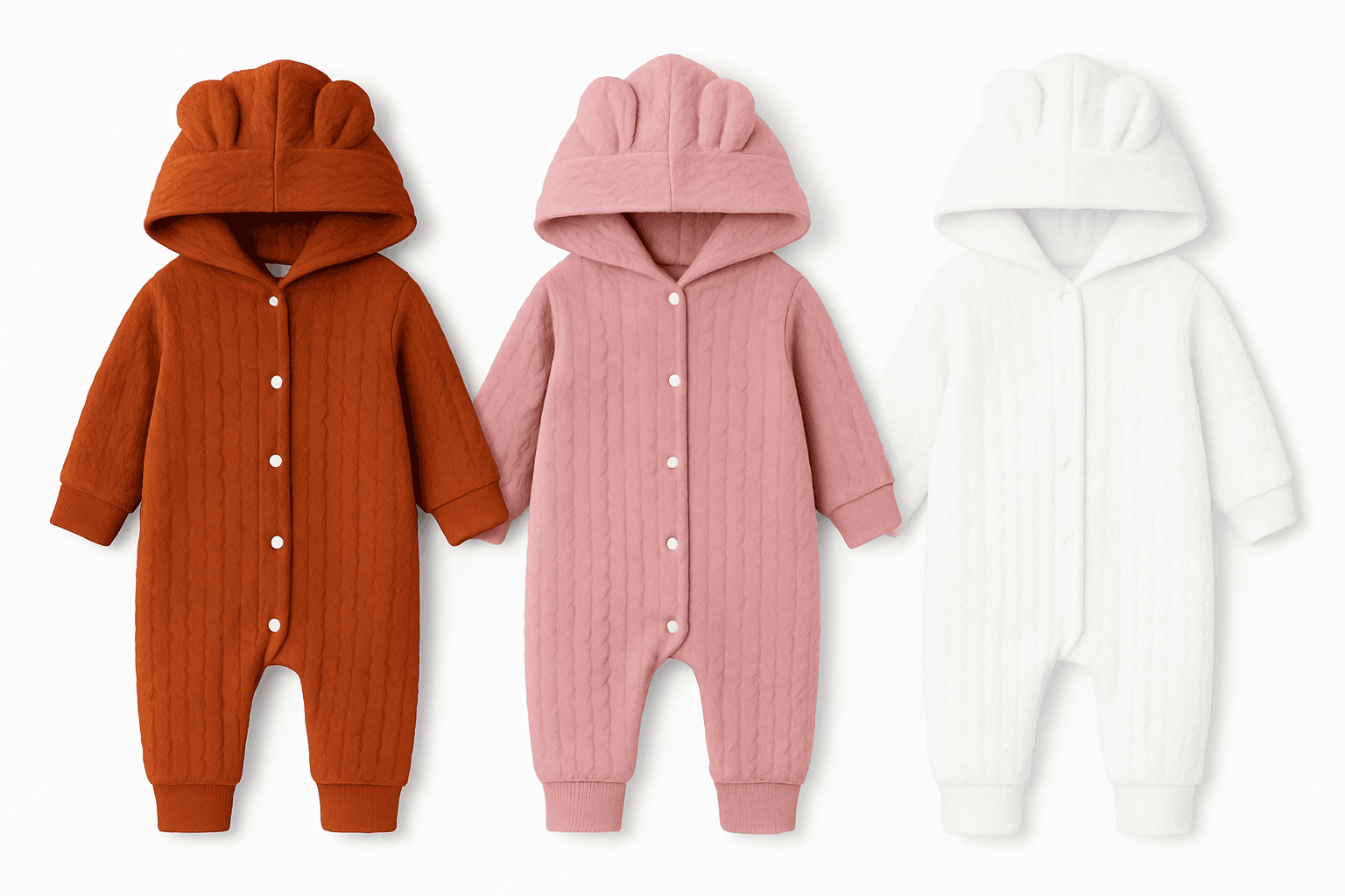 Baby Hooded Romper with Ears for Newborns to 18 Months-