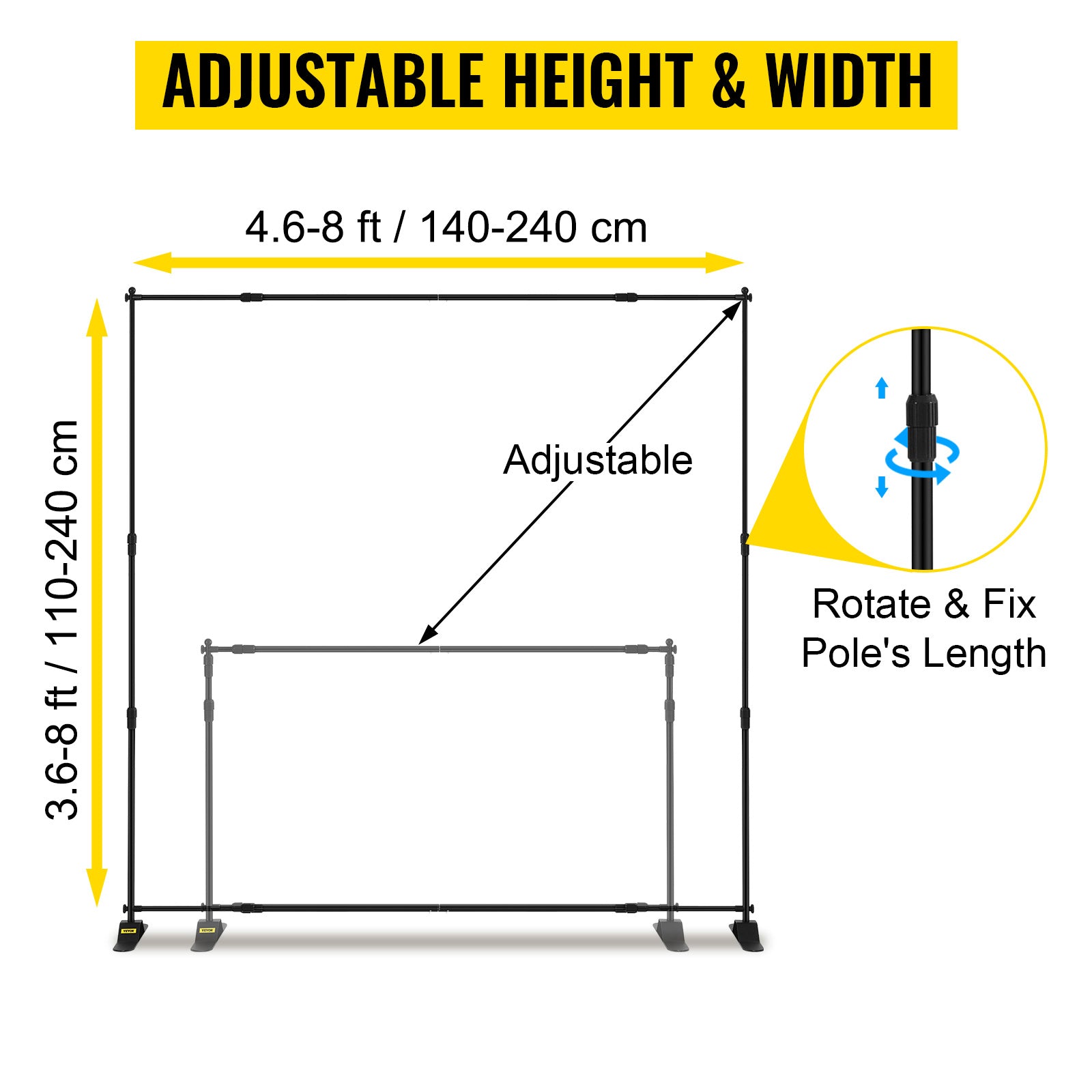 Adjustable Backdrop Stand 8x8FT / 10x8FT for Events & Photography