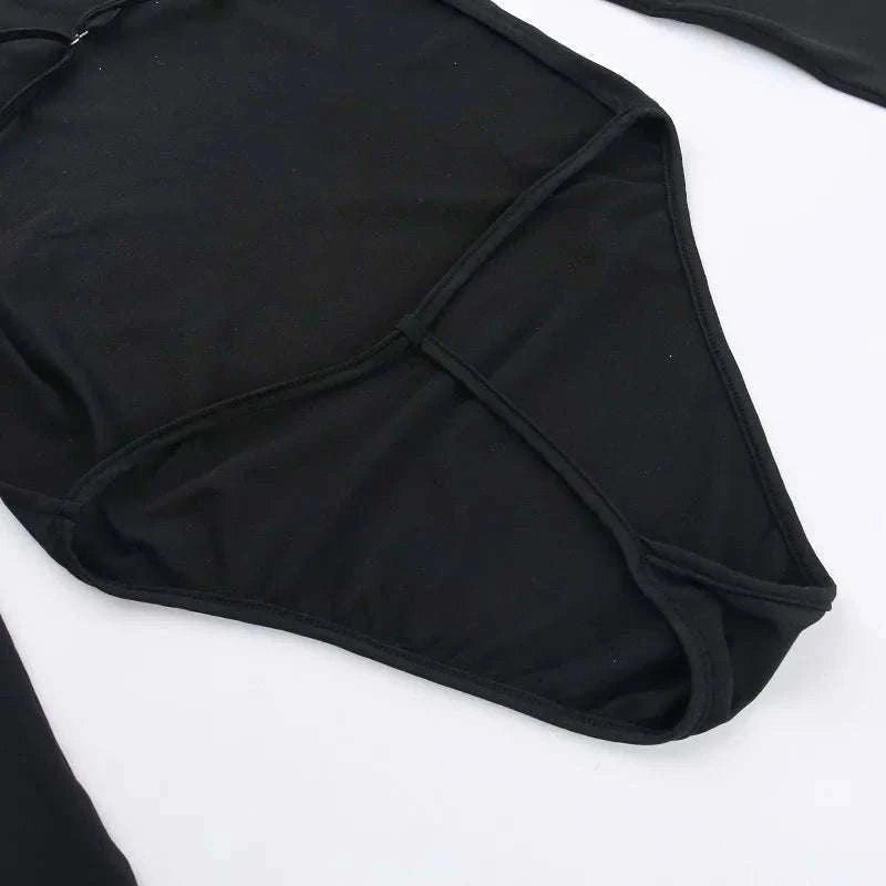 Backless Long Sleeve Bodysuit Slim Fit Square Neck Club Top-