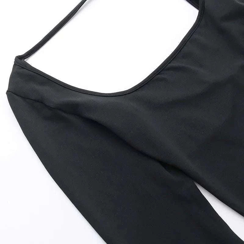 Backless Long Sleeve Bodysuit Slim Fit Square Neck Club Top-