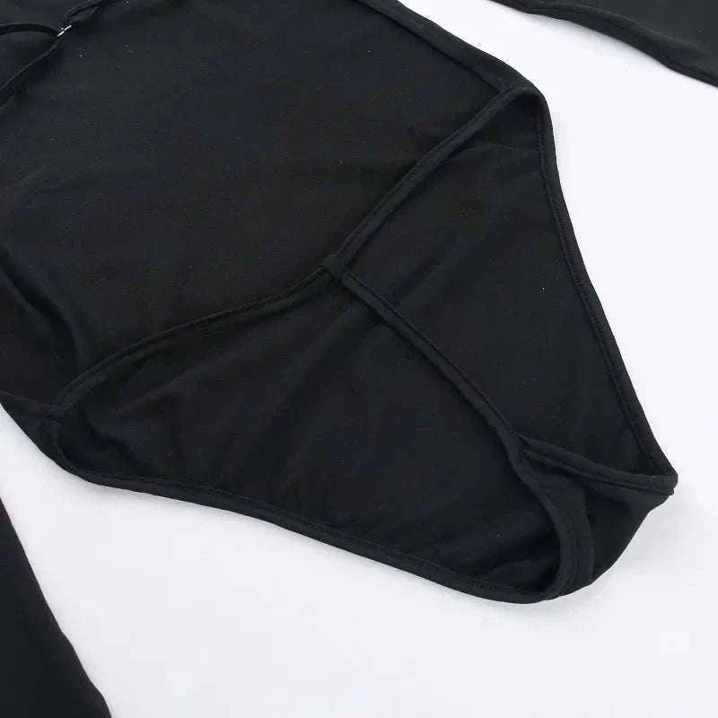 Backless Long Sleeve Bodysuit Slim Fit Square Neck Club Top-Black Bodysuit / M