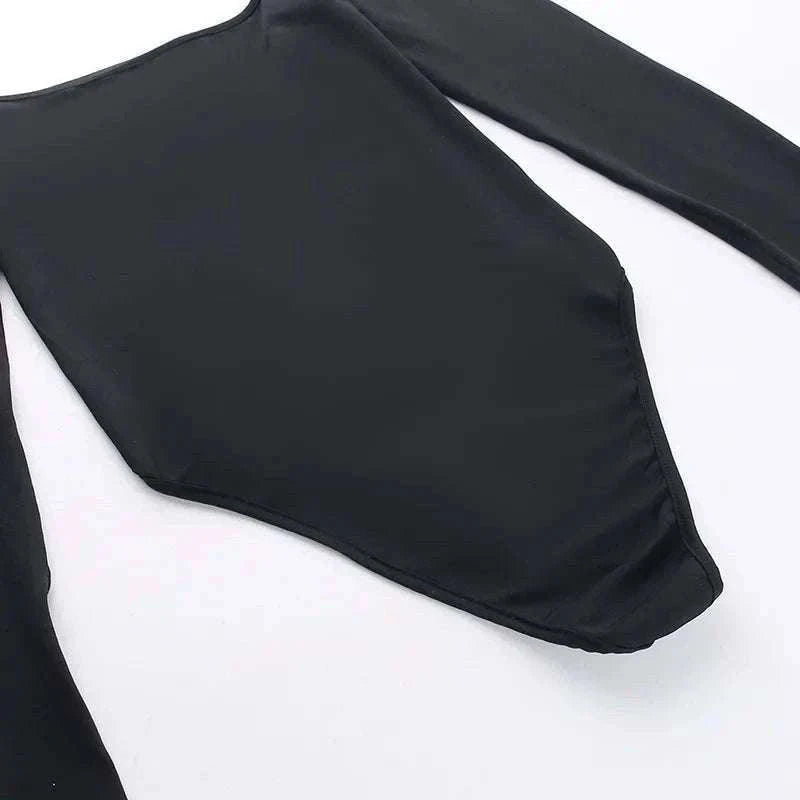 Backless Long Sleeve Bodysuit Slim Fit Square Neck Club Top-Black Bodysuit / M