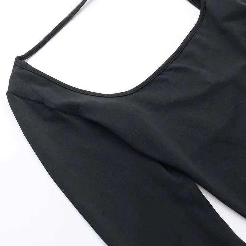 Backless Long Sleeve Bodysuit Slim Fit Square Neck Club Top-Black Bodysuit / M