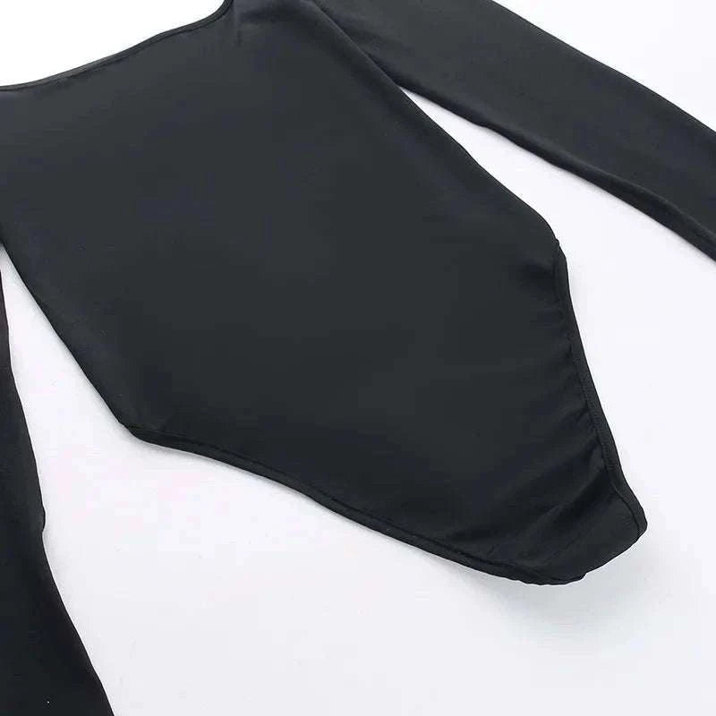 Backless Long Sleeve Bodysuit Slim Fit Square Neck Club Top-Black Bodysuit / M