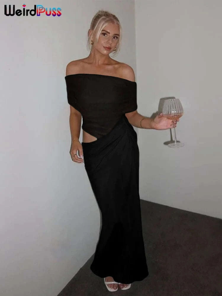 Backless Short Sleeve Floor-Length Dress-Claret / L / CHINA