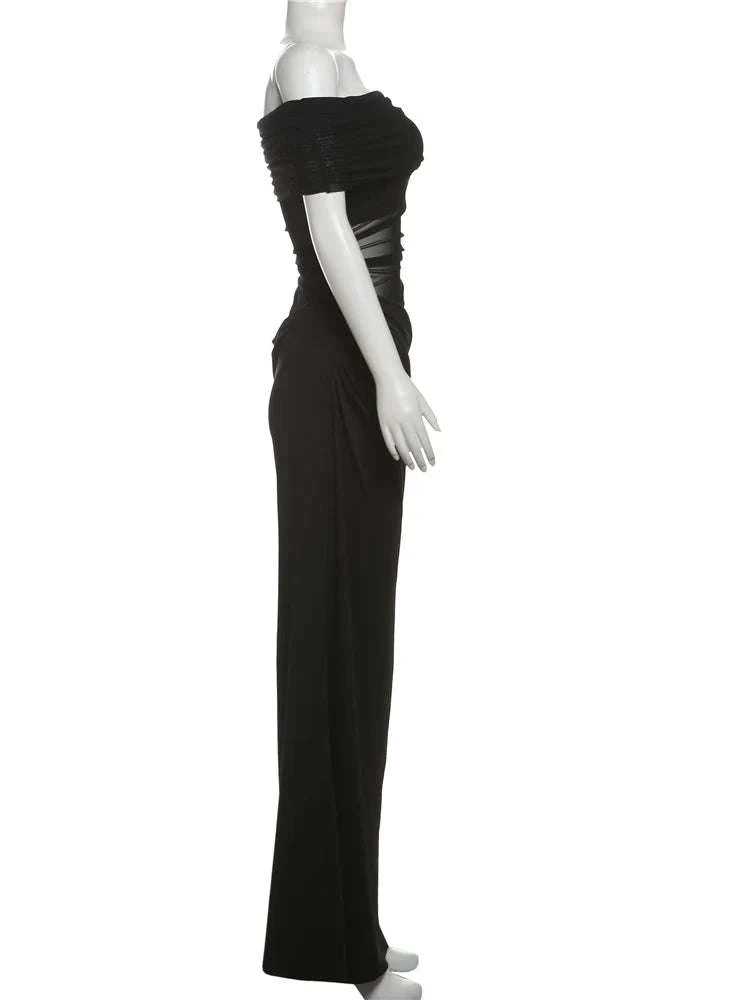 Backless Short Sleeve Floor-Length Dress-Claret / L / CHINA