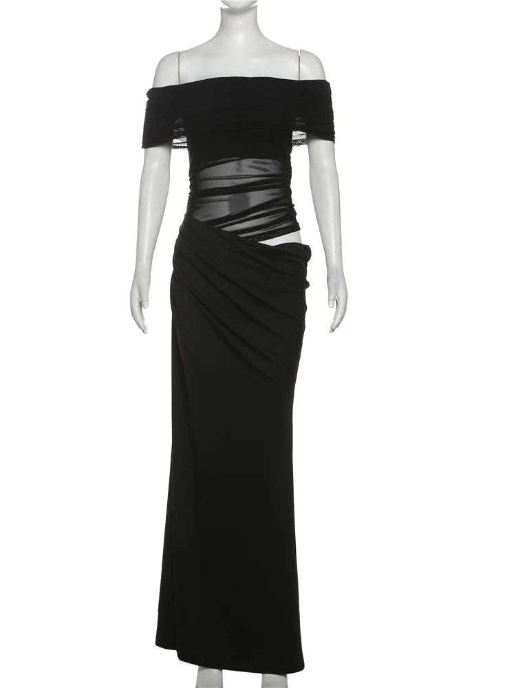 Backless Short Sleeve Floor-Length Dress-Claret / L / CHINA
