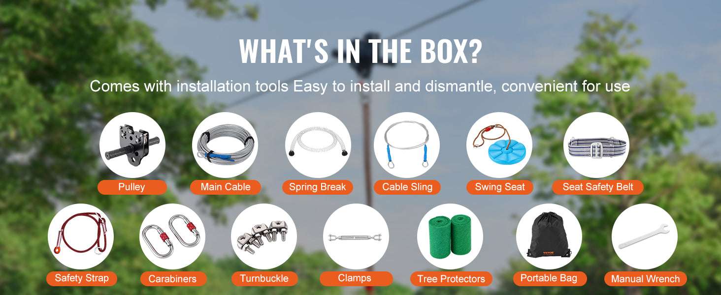 Backyard Zipline Kit 60–120FT with Safety Seat & Harness System-120ft / spain