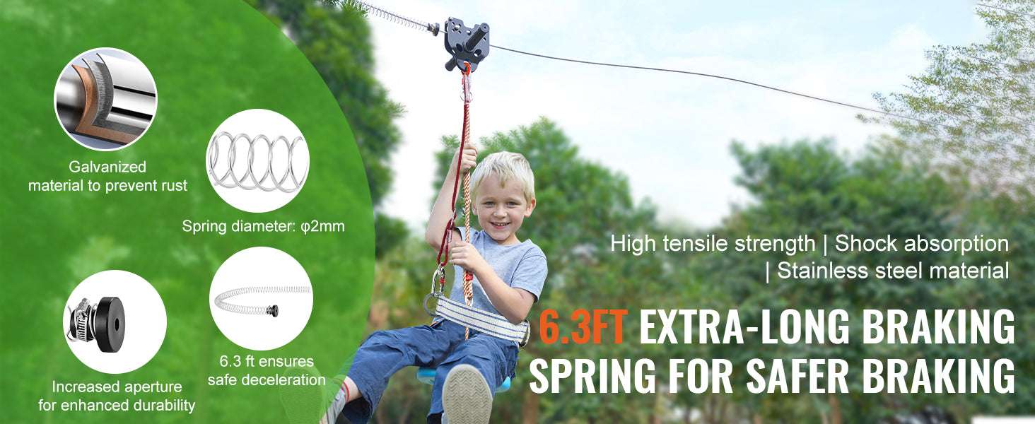 Backyard Zipline Kit 60–120FT with Safety Seat & Harness System-120ft / spain