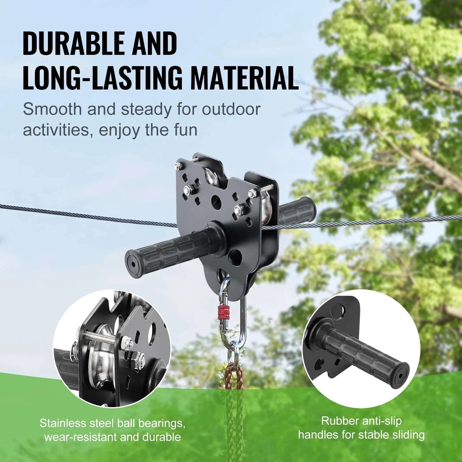 Backyard Zipline Kit 60–120FT with Safety Seat & Harness System-120ft / spain