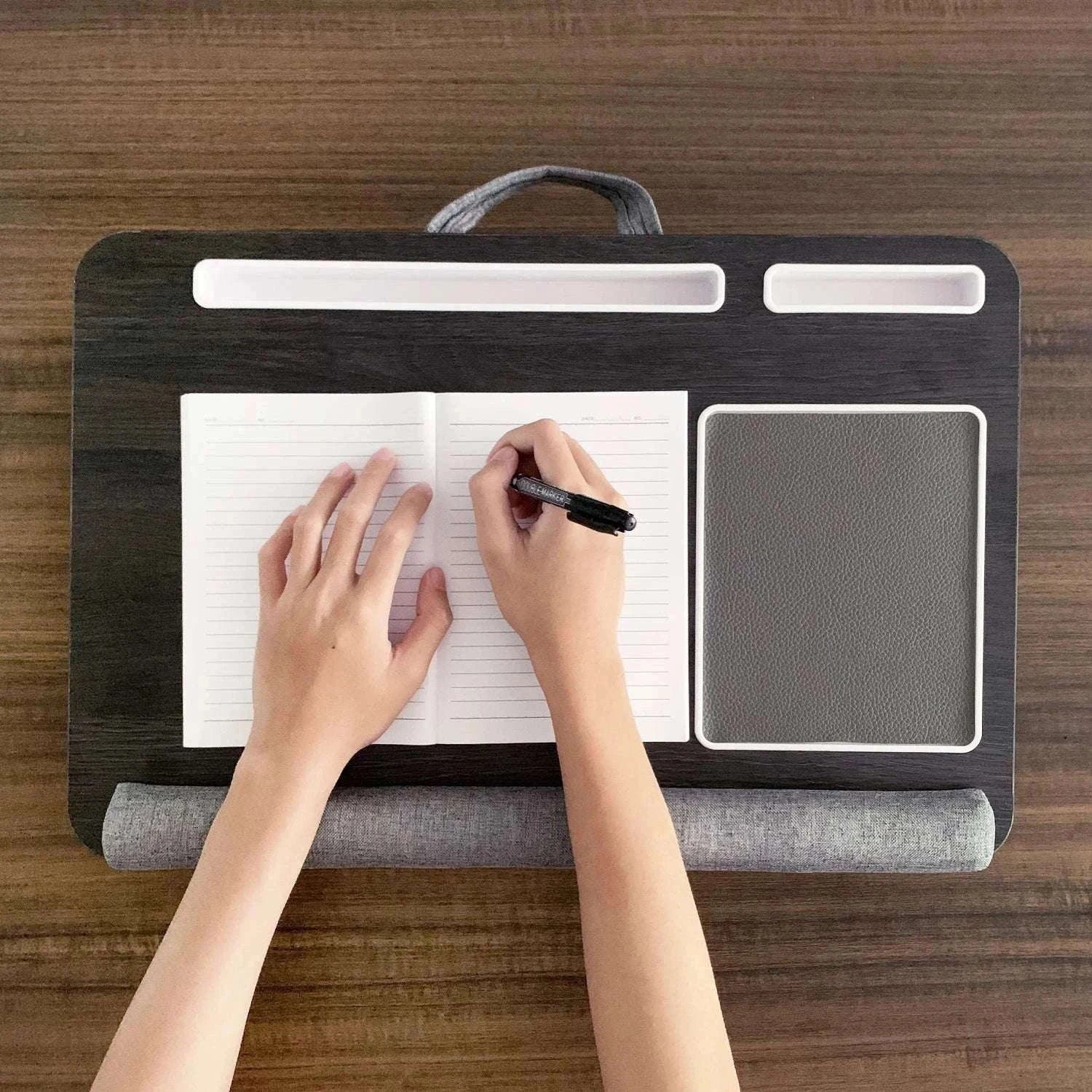 Bamboo Laptop Desk with Mouse Pad & Anti-Slip Grooves-D-66 COFFEE