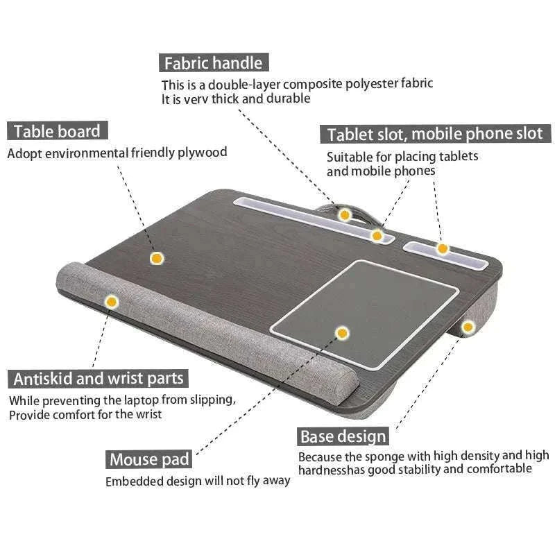 Bamboo Laptop Desk with Mouse Pad & Anti-Slip Grooves-D-66 COFFEE