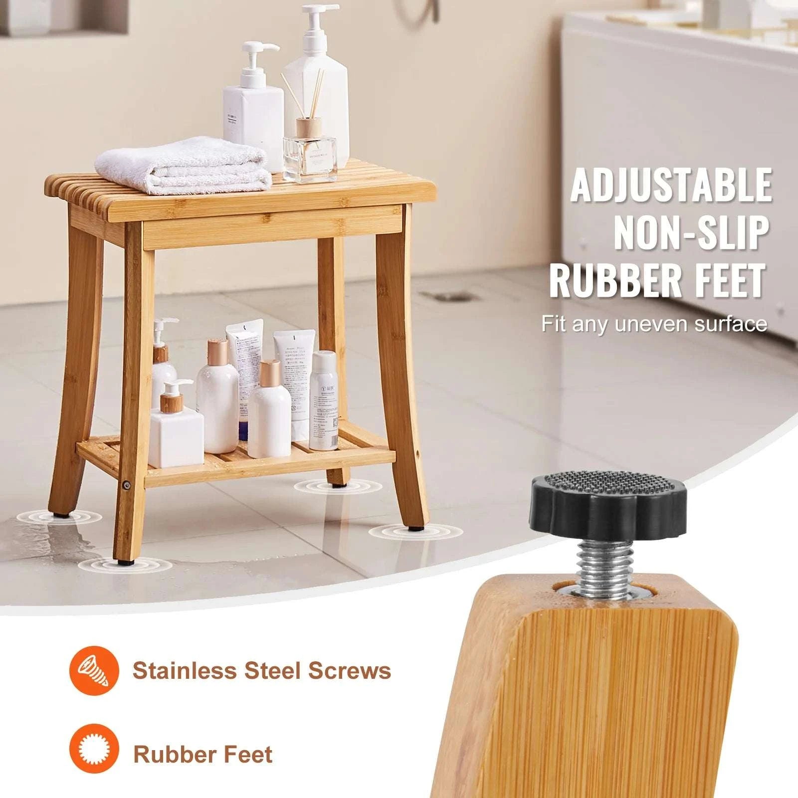 Bamboo Shower Bench with Storage Shelf 330lb Capacity Stool-24in / CZECH REPUBLIC