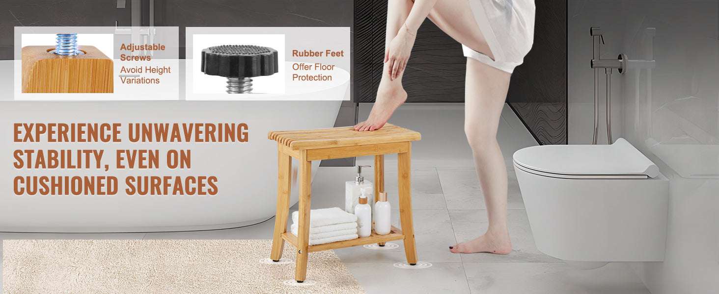 Bamboo Shower Bench with Storage Shelf 330lb Capacity Stool-24in / CZECH REPUBLIC