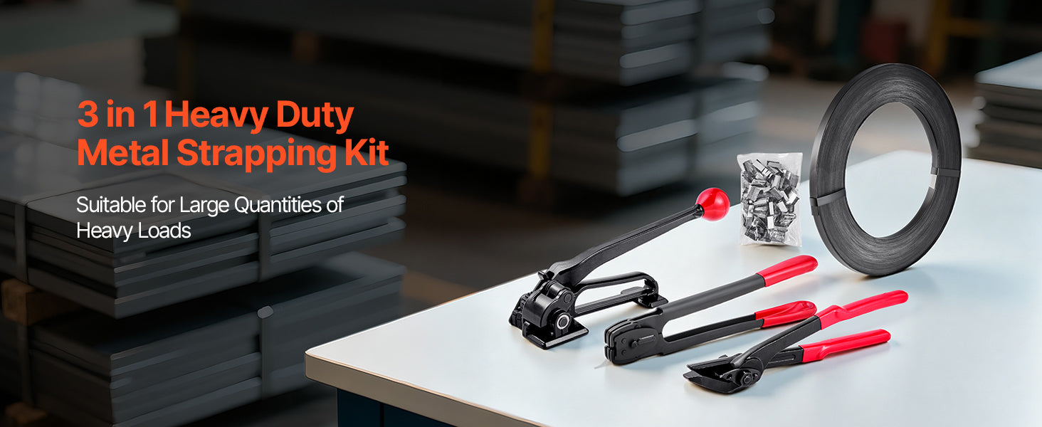 Heavy-Duty Steel Banding Strapping Kit with 600ft Strap & Seals