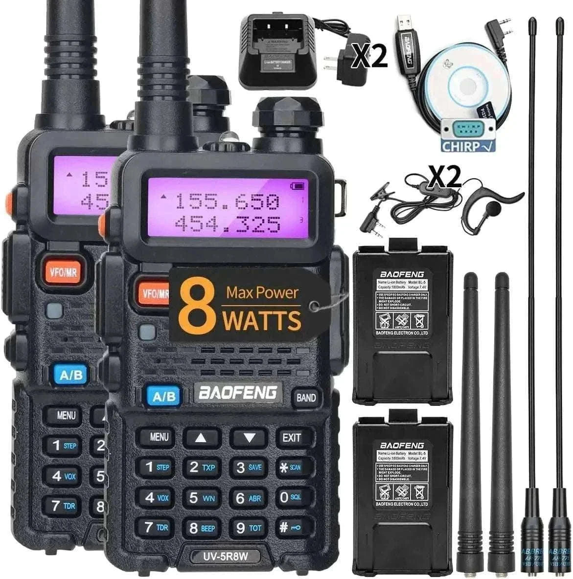 BaoFeng UV-5R 8W Dual-Band Walkie Talkie Radio-2X 8W-H-771-MIC-C / US
