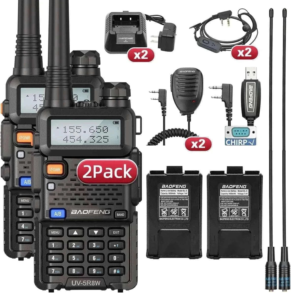 BaoFeng UV-5R 8W Dual-Band Walkie Talkie Radio-2X 8W-H-771-MIC-C / US