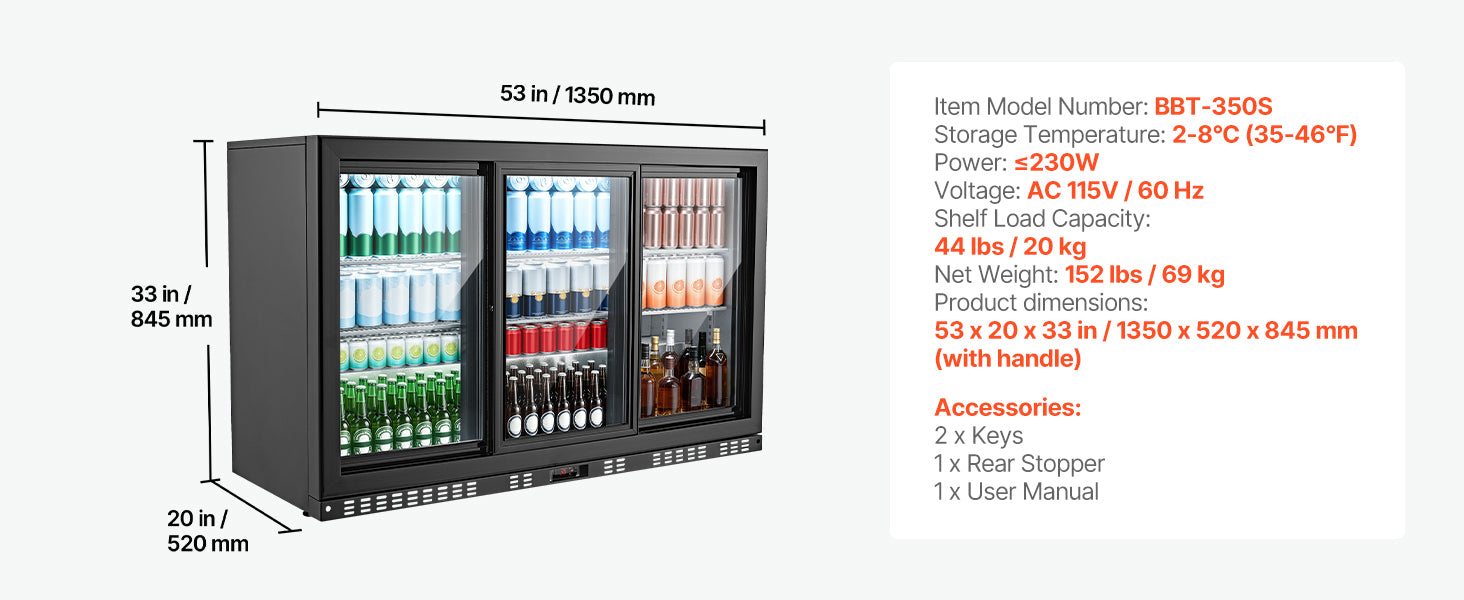 7.4/11.4 Cu. Ft. Back Bar Cooler with LED Lighting