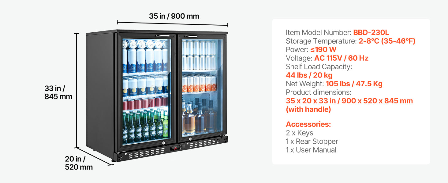 7.4/11.4 Cu. Ft. Back Bar Cooler with LED Lighting