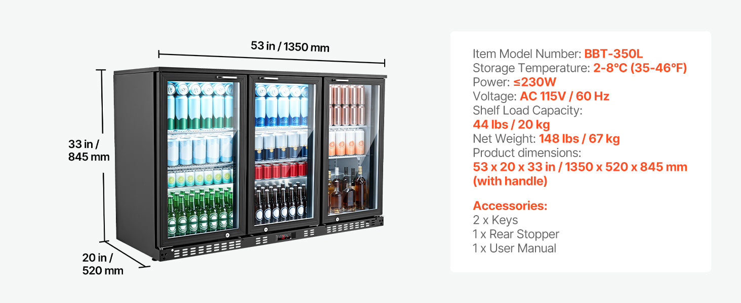 7.4/11.4 Cu. Ft. Back Bar Cooler with LED Lighting