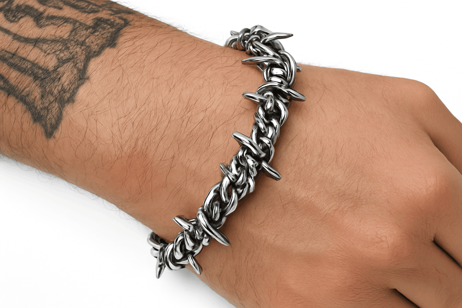 Barbed Wire Cuban Chain Bracelet Stainless Steel Punk Gothic Style-Wire Bracelet / 22cm / Width 10mm