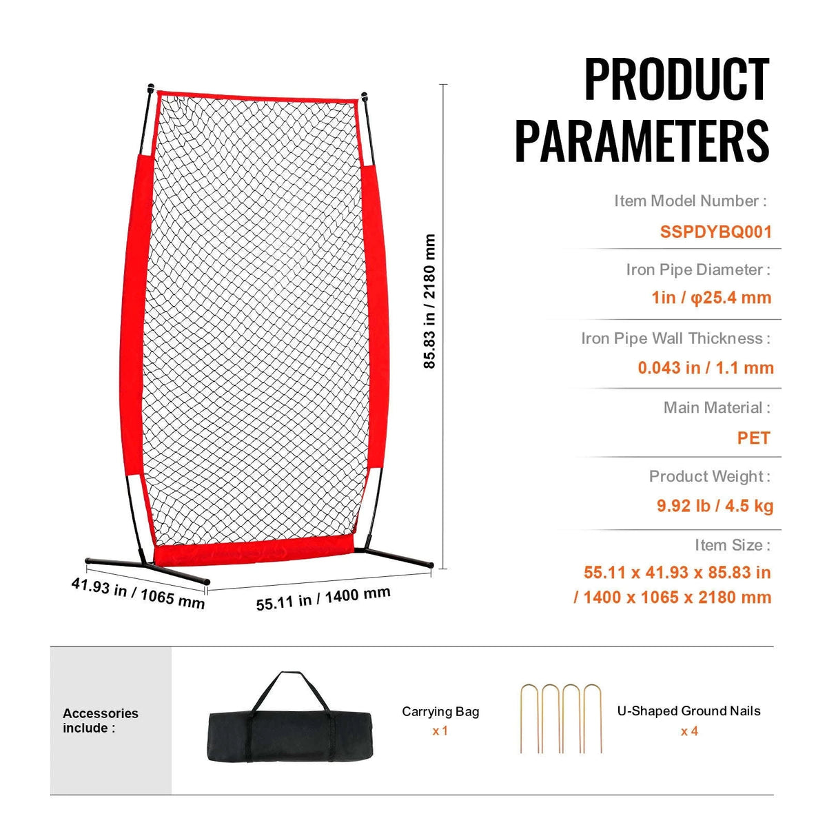 Baseball and Softball Safety Screen with Portable Storage Bag-red / Poland