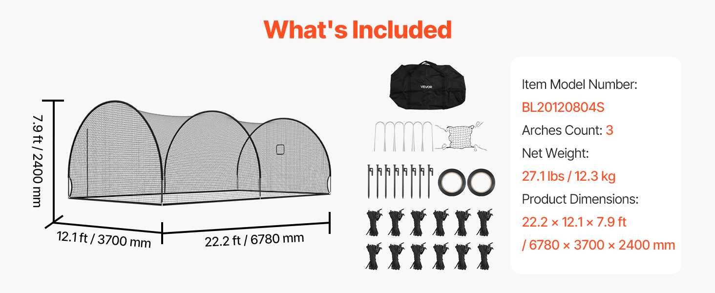 Baseball Batting Cage with Knotless Polyester Netting and Pitching Machine Opening