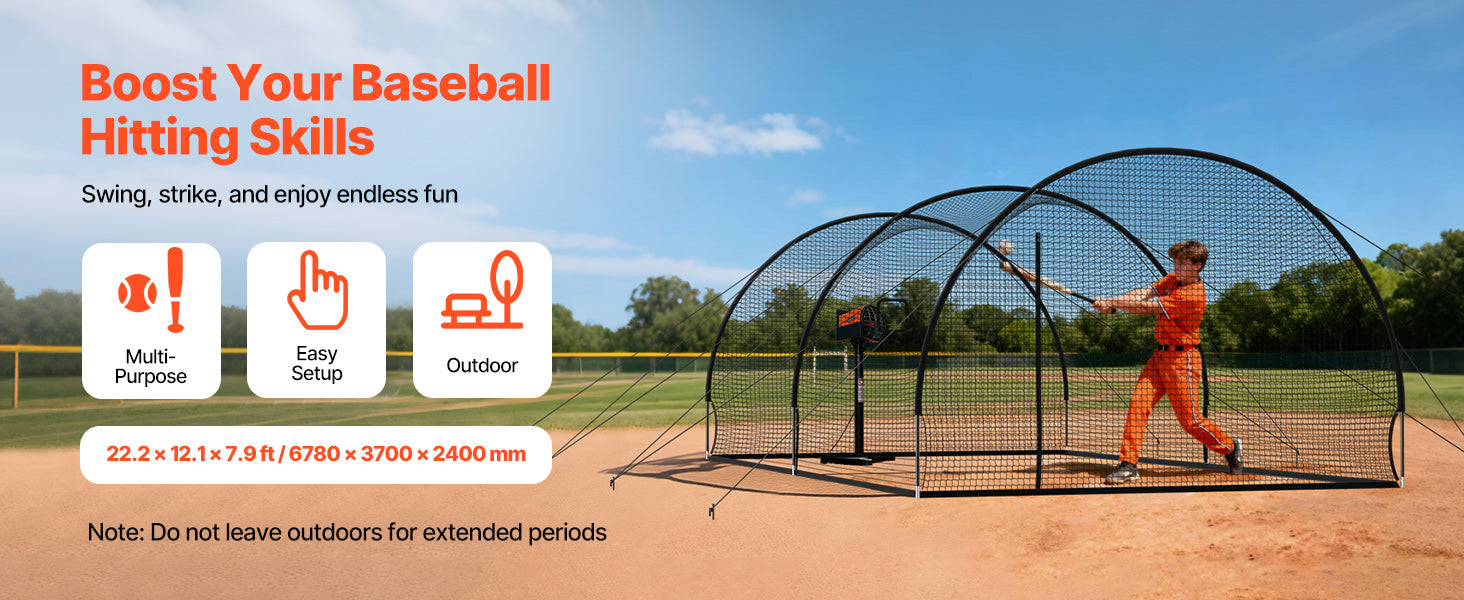 Baseball Batting Cage with Knotless Polyester Netting and Pitching Machine Opening