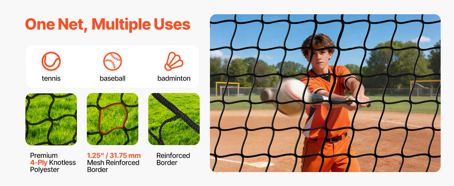 Baseball Batting Cage with Knotless Polyester Netting and Pitching Machine Opening-22ft / United States