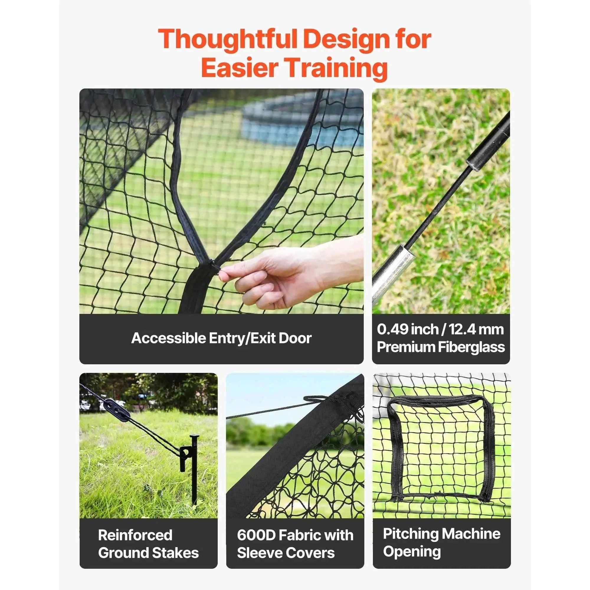Baseball Batting Cage with Knotless Polyester Netting and Pitching Machine Opening-22ft / United States