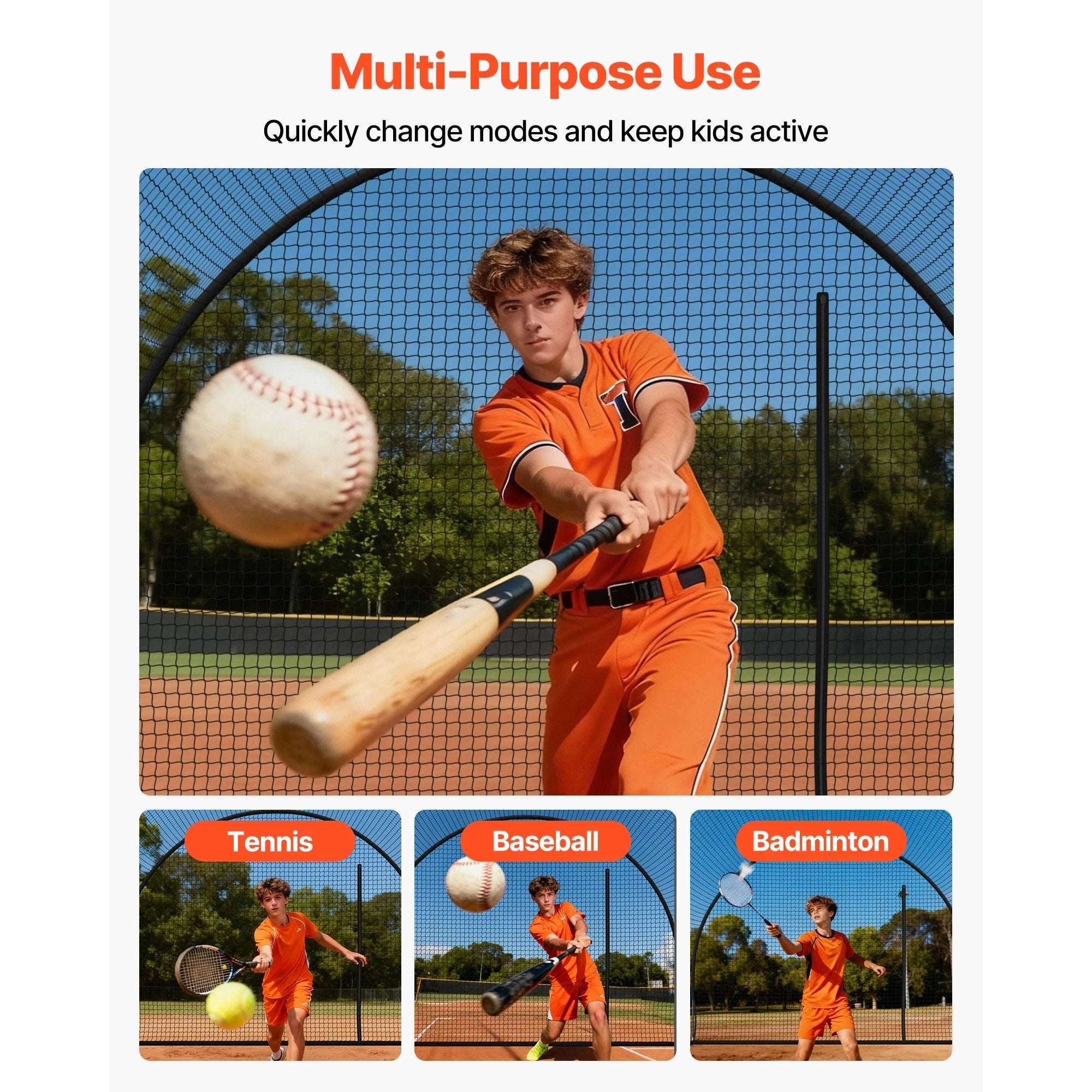 Baseball Batting Cage with Knotless Polyester Netting and Pitching Machine Opening-22ft / United States