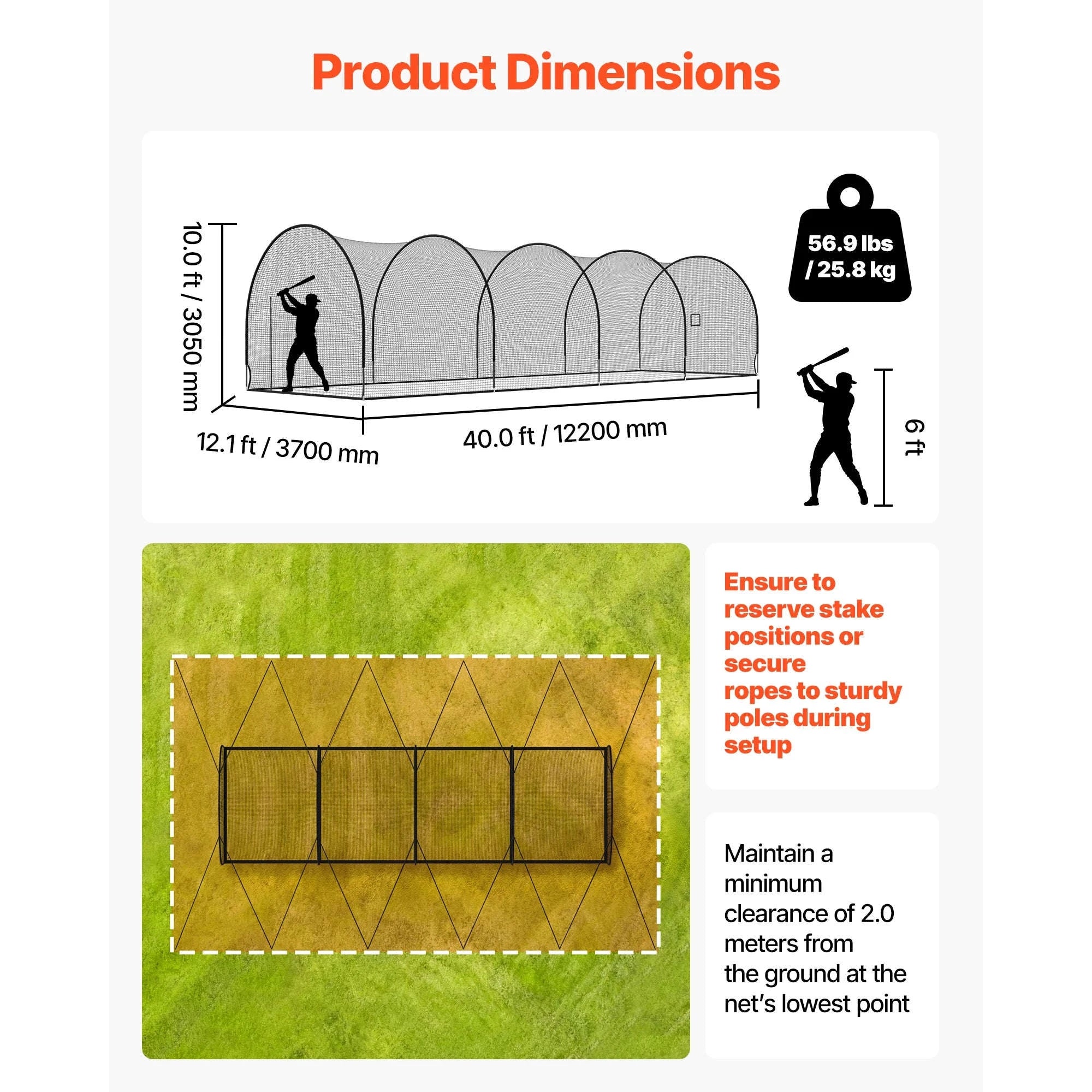 Baseball Batting Cage with Knotless Polyester Netting and Pitching Machine Opening-22ft / United States