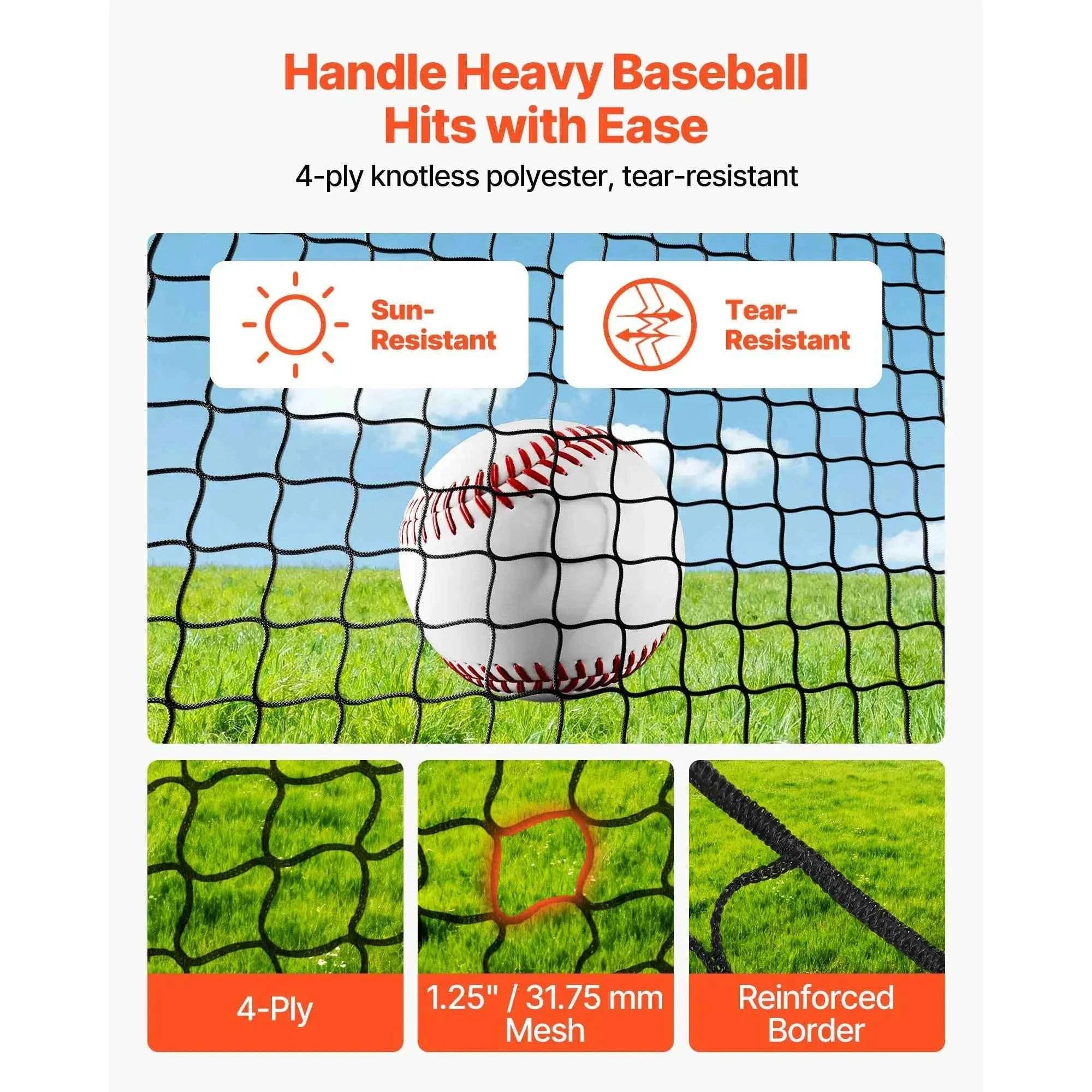 Baseball Batting Cage with Knotless Polyester Netting and Pitching Machine Opening-22ft / United States