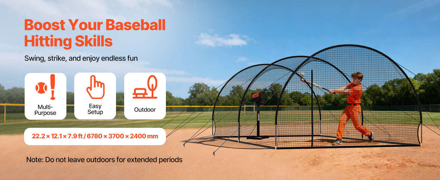 Baseball Batting Cage with Knotless Polyester Netting and Pitching Machine Opening-22ft / United States