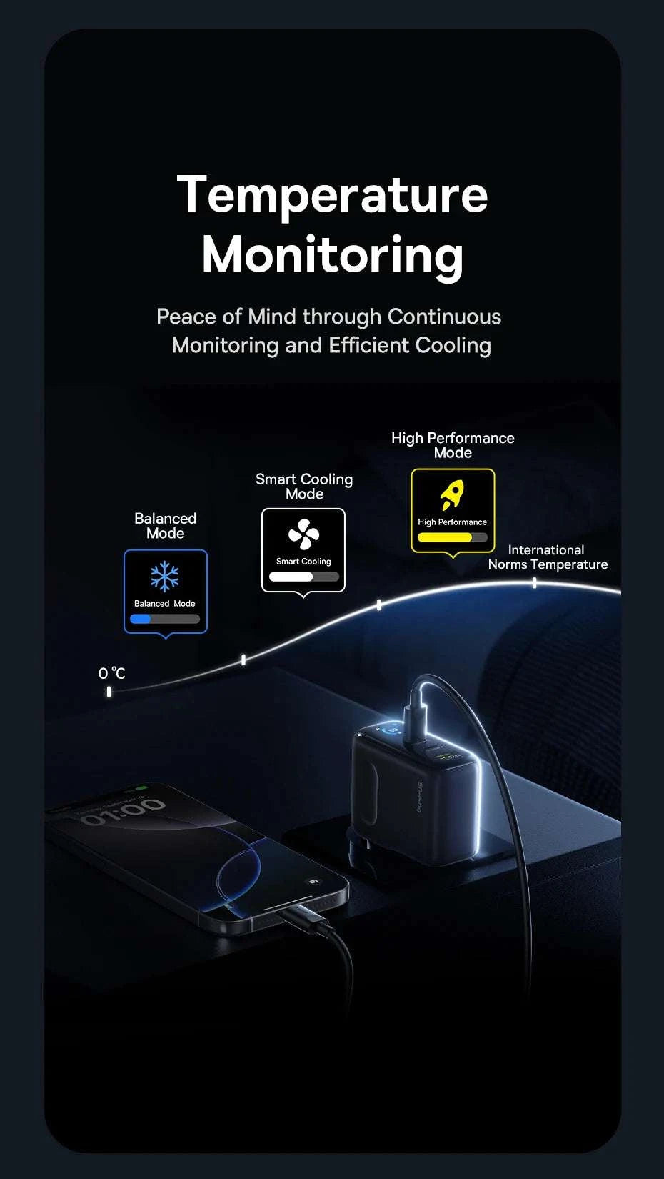 Baseus 100W GaN Fast Charger with Display 3-Port USB-C USB-A-EU Plug Black / China Mainland