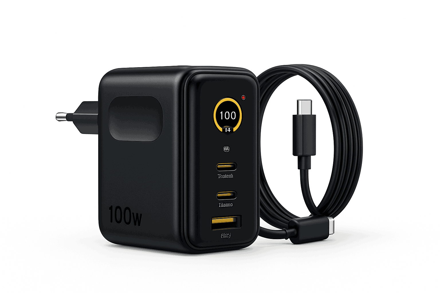 Baseus 100W GaN Fast Charger with Display 3-Port USB-C USB-A-EU Plug Black / China Mainland