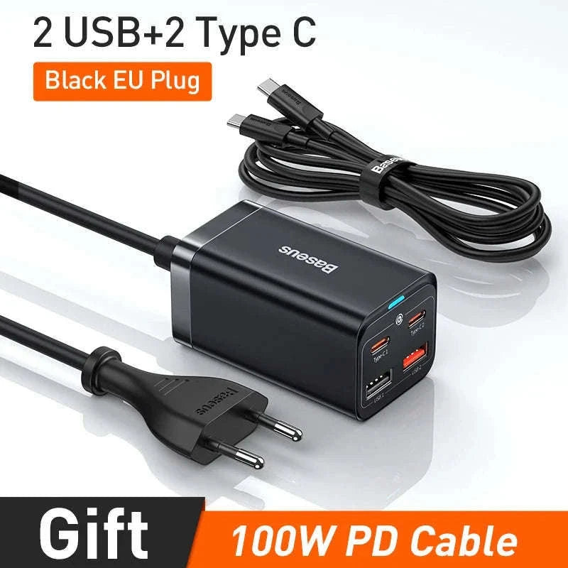 Baseus 100W GaN3 Four-Port Desktop Charger with 1.5m Cable-65W EU Plug