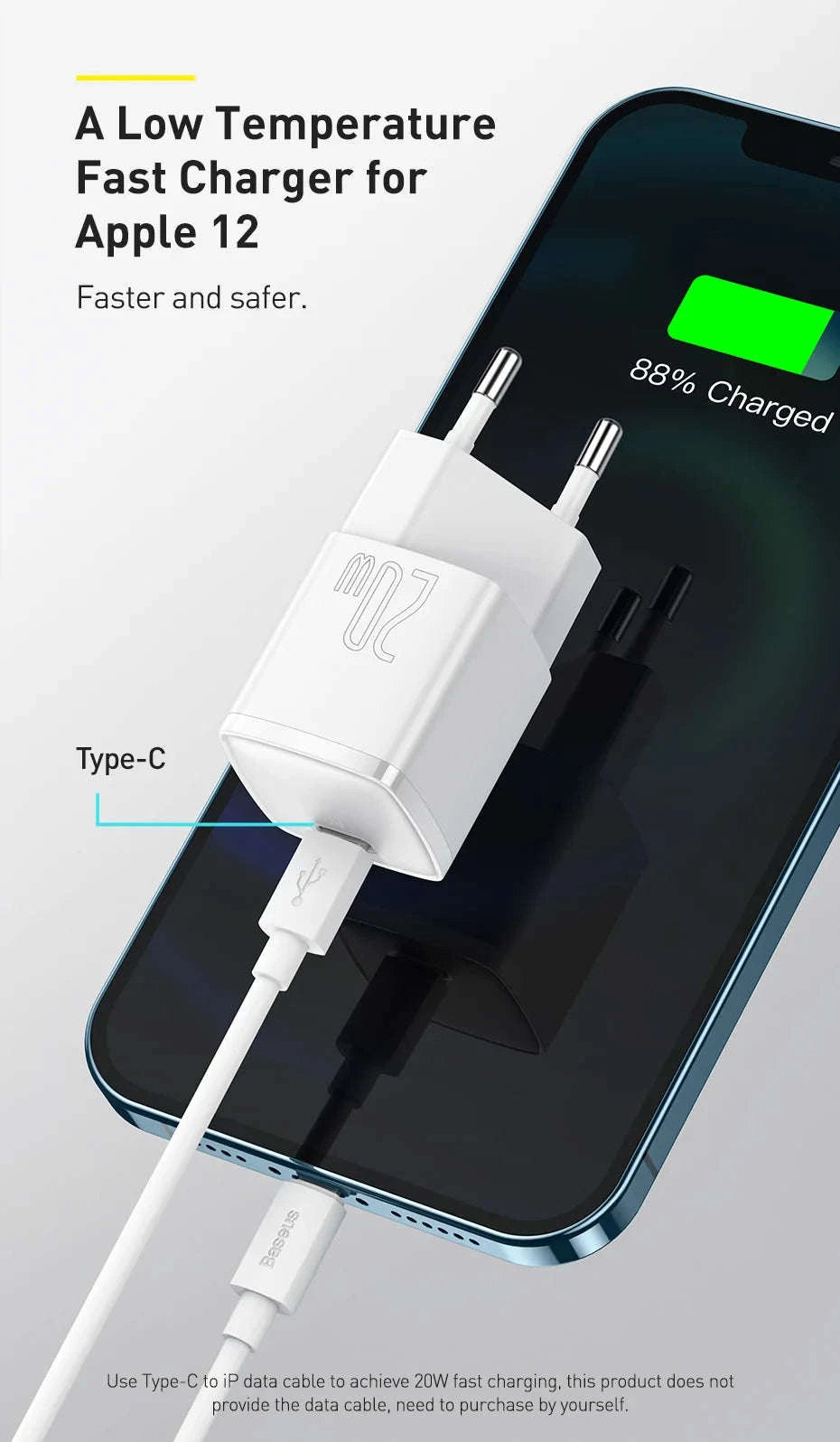 Baseus 20W USB C Charger with PD Fast Charging-20W Mini Black