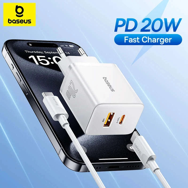 Baseus 20W USB Charger with Dual Fast-Charging Ports-20W EU Plug White