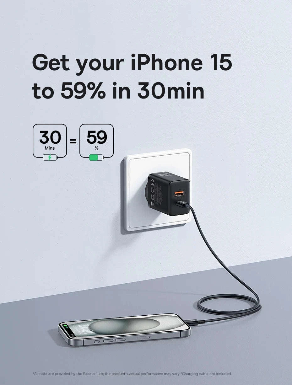 Baseus 20W USB Charger with Dual Fast-Charging Ports-20W EU Plug White