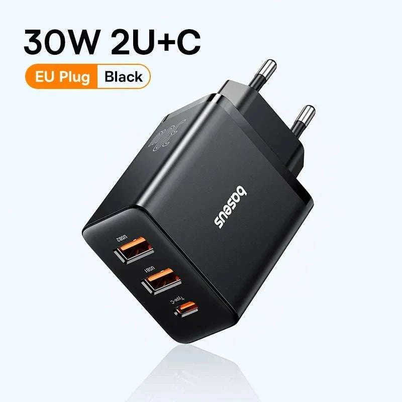 Baseus 30W Fast Charger 3-Port USB-C PD & QC3.0 Wall Adapter-