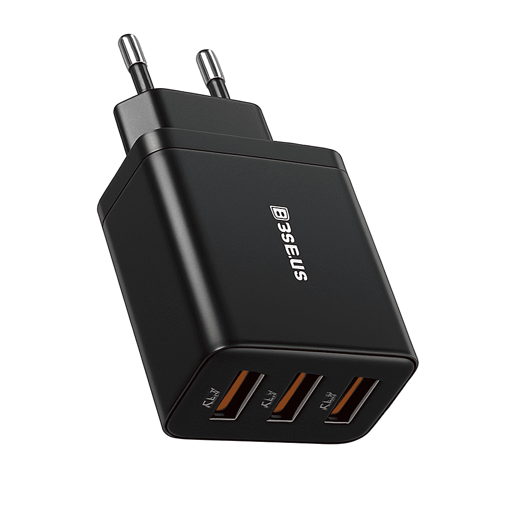 Baseus 30W Fast Charger 3-Port USB-C PD & QC3.0 Wall Adapter-EU Plug Black