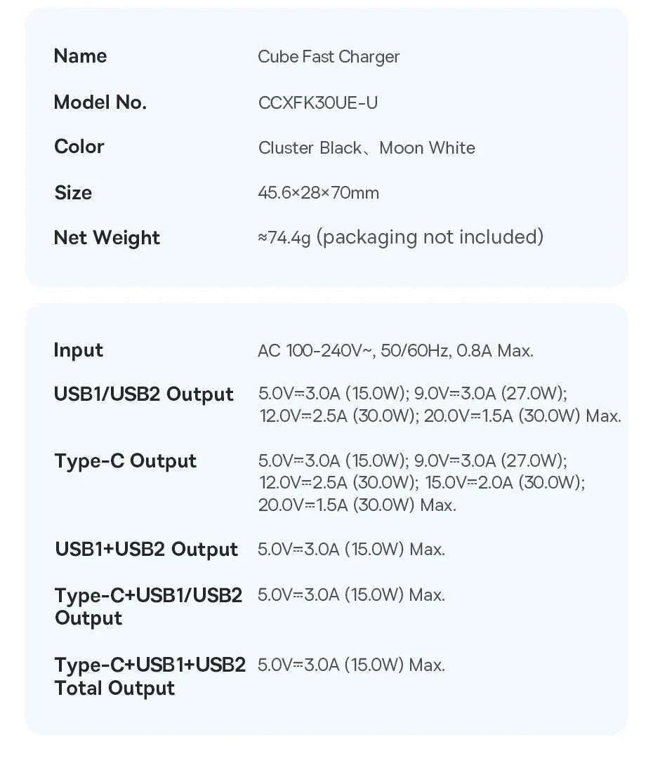 Baseus 30W Fast Charger 3-Port USB-C PD & QC3.0 Wall Adapter-