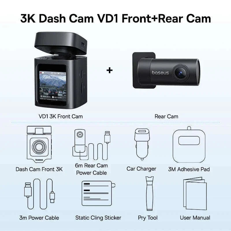 Baseus 3K Front and Rear Dash Cam for Safer Driving-Front n Rear n HW / CHINA / None