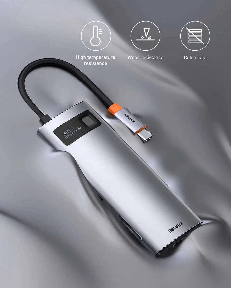 Baseus 4K 60Hz USB-C Hub with Ethernet and 100W PD-8-in-1 Hub