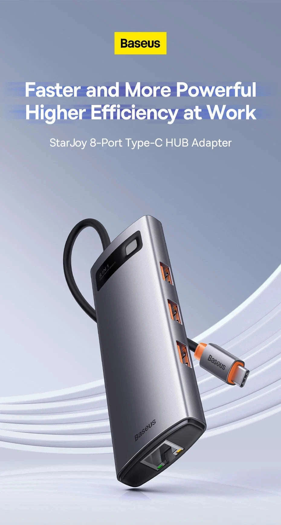 Baseus 4K 60Hz USB-C Hub with Ethernet and 100W PD-8-in-1 Hub