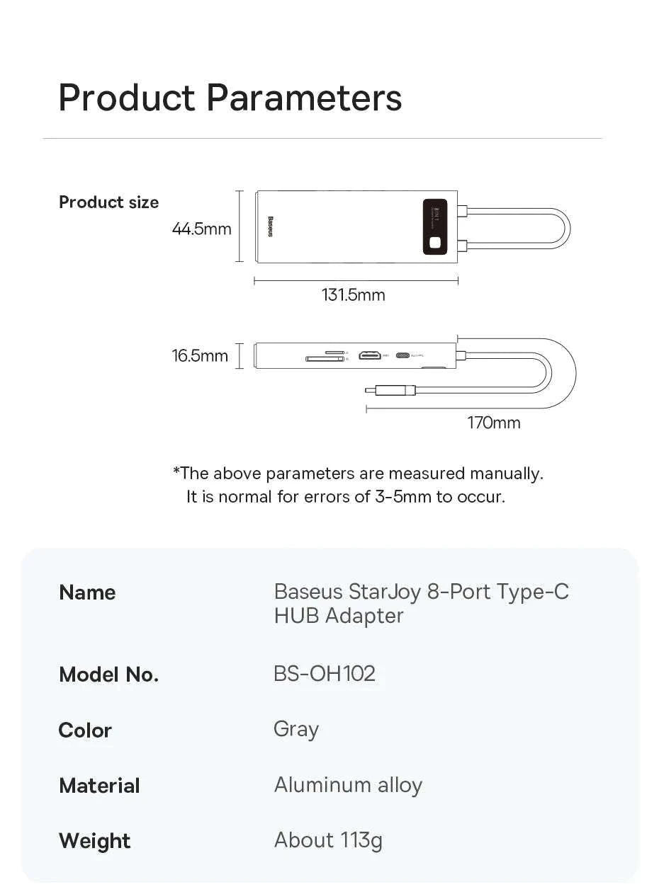 Baseus 4K 60Hz USB-C Hub with Ethernet and 100W PD-8-in-1 Hub