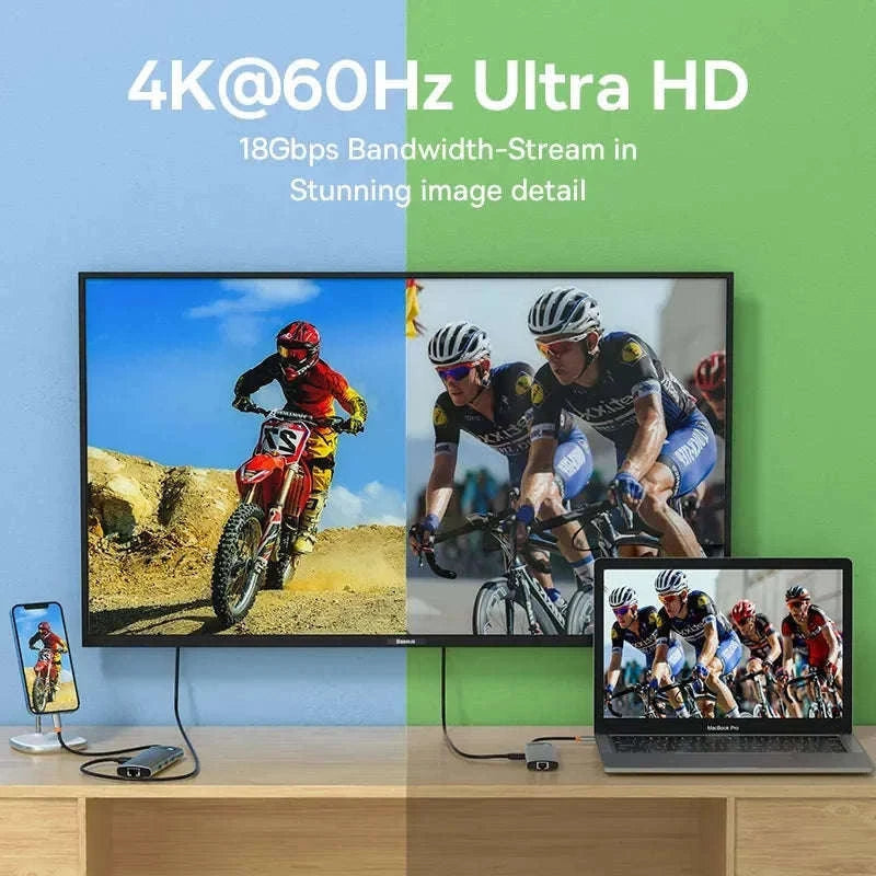 Baseus 4K 60Hz USB-C Hub with Ethernet and 100W PD-8-in-1 Hub
