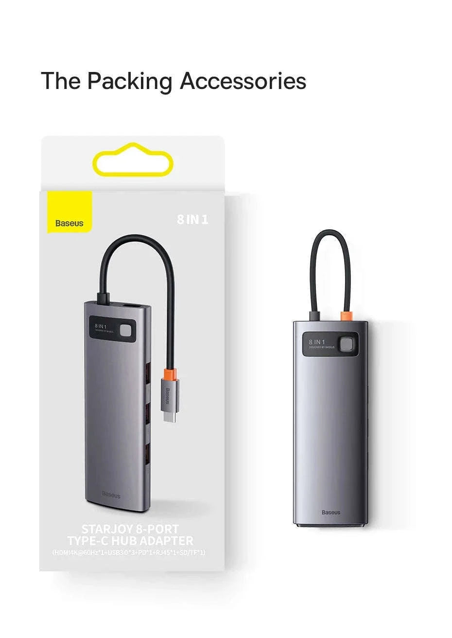 Baseus 4K 60Hz USB-C Hub with Ethernet and 100W PD-8-in-1 Hub