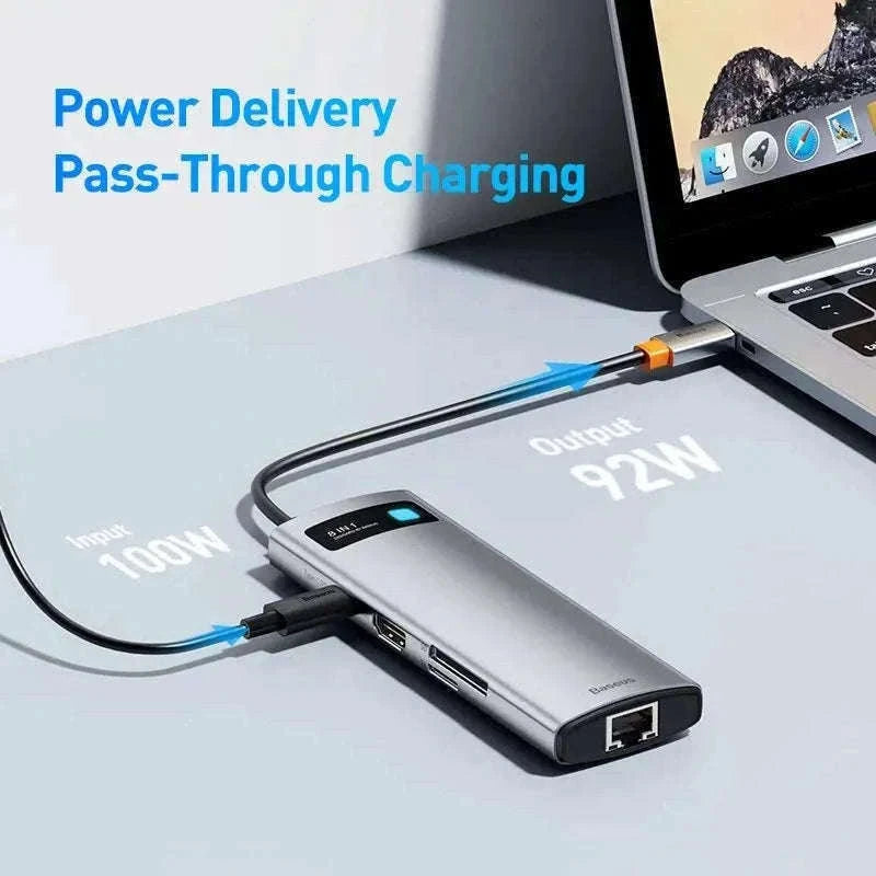 Baseus 4K 60Hz USB-C Hub with Ethernet and 100W PD-8-in-1 Hub